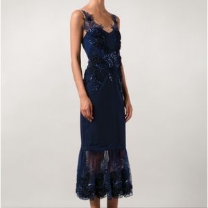 Marchesa Notte Navy MIDI dress *flaws*